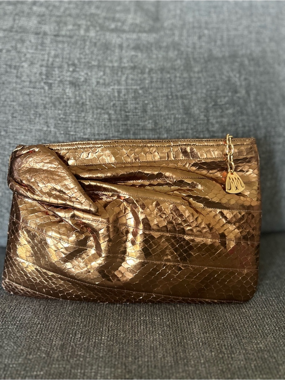 Metallic Bronze Reptile-Texture Women's Clutch from genuine reptile